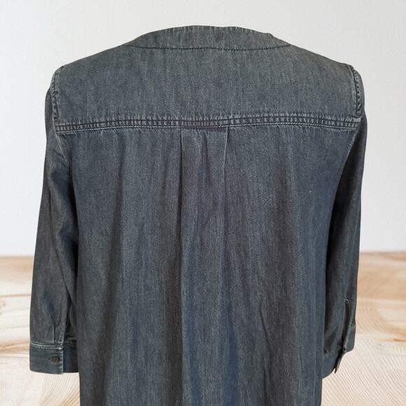 COS Denim A Line Dress Sz 8 Oversized with Pockets 3/4 Sleeve V Neck Button Up - Picture 5 of 12